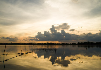 Sunset coloful on small lake. In Thailand