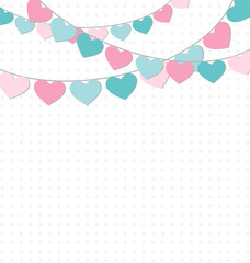 Hearts buntings garlands on white background
