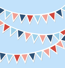 Obraz premium Set of multicolored flat buntings garlands isolated on blue back