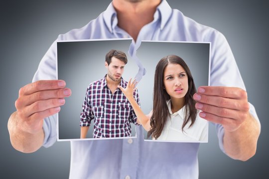 Composite image of angry brunette not listening to her boyfriend