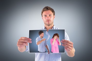 Composite image of man giving woman a headache