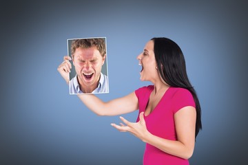 Composite image of angry man shouting towards camera