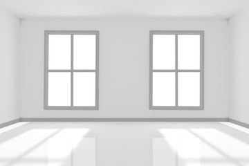 White room Interior with two windows
