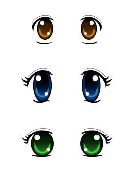 Set of anime style eyes, isolated on white background