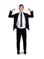Business man showing muscle