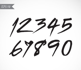 Numbers 0-9 written with a brush on a white background
