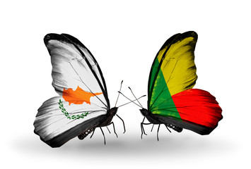 Two butterflies with flags Cyprus and Benin