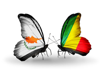 Two butterflies with flags Cyprus and Kongo