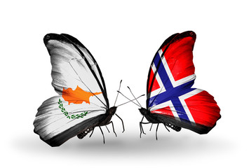 Two butterflies with flags Cyprus and Norway