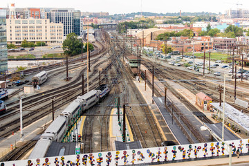 Washington, DC -Trains and overhead cables at Union Station