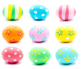 Collection of photos painted handmade easter eggs isolated