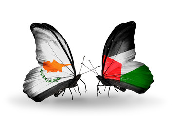 Two butterflies with flags Cyprus and Palestine