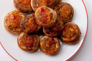 Mushrooms stuffed with fried vegetables