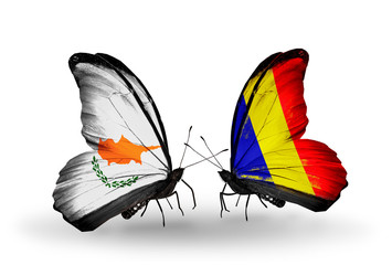 Two butterflies with flags Cyprus and Chad, Romania
