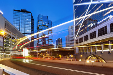 light trails on the modern building background