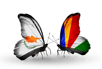 Two butterflies with flags Cyprus and Seychelles