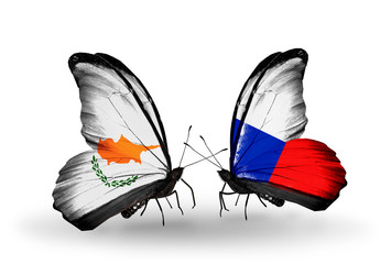Two butterflies with flags Cyprus and Czech