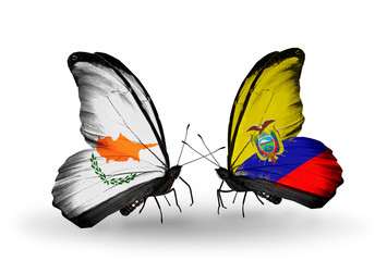 Two butterflies with flags Cyprus and Ecuador