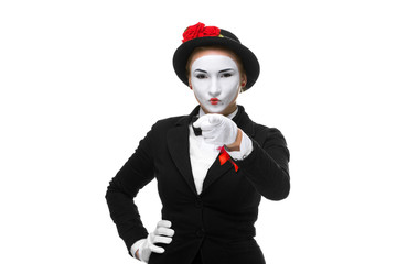 Portrait of mime with pointing finger
