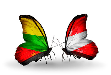 Two butterflies with flags Lithuania and Austria