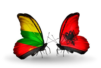 Two butterflies with flags Lithuania and Albania