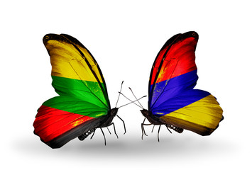 Two butterflies with flags Lithuania and Armenia