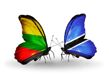 Two butterflies with flags Lithuania and Botswana