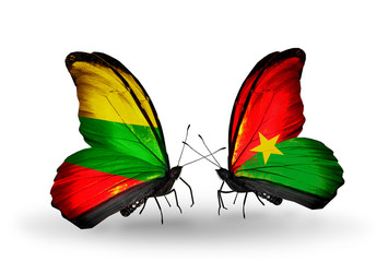 Two butterflies with flags Lithuania and Burkina Faso