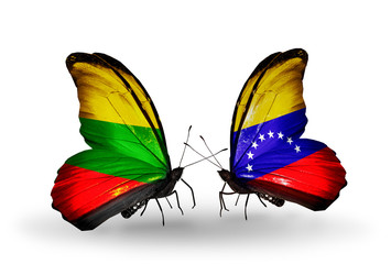 Two butterflies with flags Lithuania and Venezuela