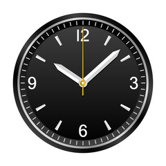 Wall analog clock shows 10:08, geometrically right angled arrows