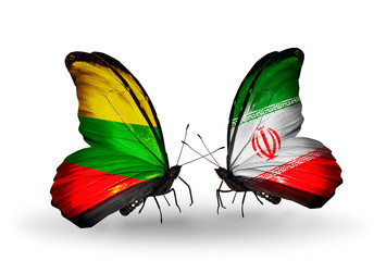Two butterflies with flags Lithuania and  Iran