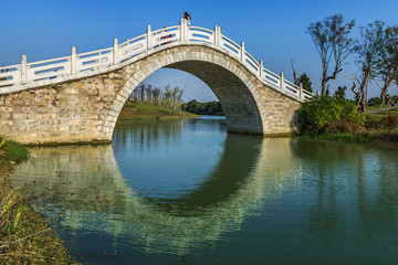 ancient Chinese architecture,blue sky,bridge