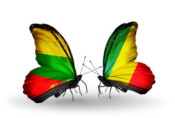 Two butterflies with flags Lithuania and Kongo