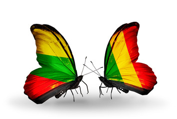 Two butterflies with flags Lithuania and Mali