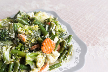 steamed vegetables with sour cream