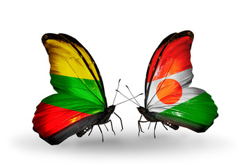 Two butterflies with flags Lithuania and Niger