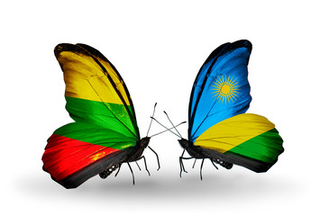 Two butterflies with flags Lithuania and Rwanda