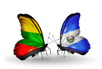 Two butterflies with flags Lithuania and Salvador