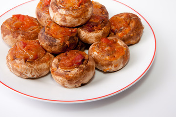 Mushrooms stuffed with fried vegetables