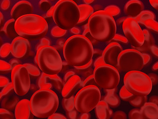 Red blood cells flowing with shallow depth of field