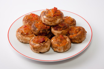 Mushrooms stuffed with fried vegetables