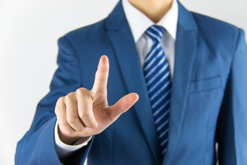 businessman hand pushing screen