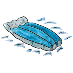 blue water mattress watercolor drawing isolated on white