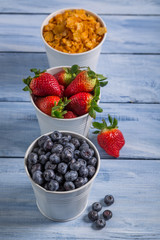 Ingredients for a healthy breakfast with fruits