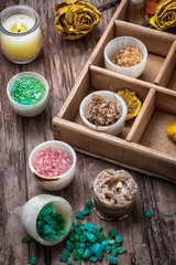 wooden box with accessories for Spa treatments