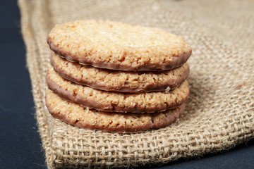 Closeup of stack biscuit cookies on table