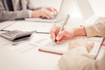 Business people discussing the charts and graphs showing the res