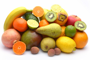 Assortment of exotic fruits isolated on white