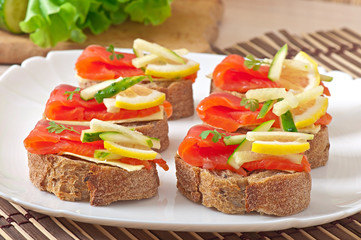 Appetizing sandwich with salmon