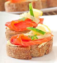 Appetizing sandwich with salmon